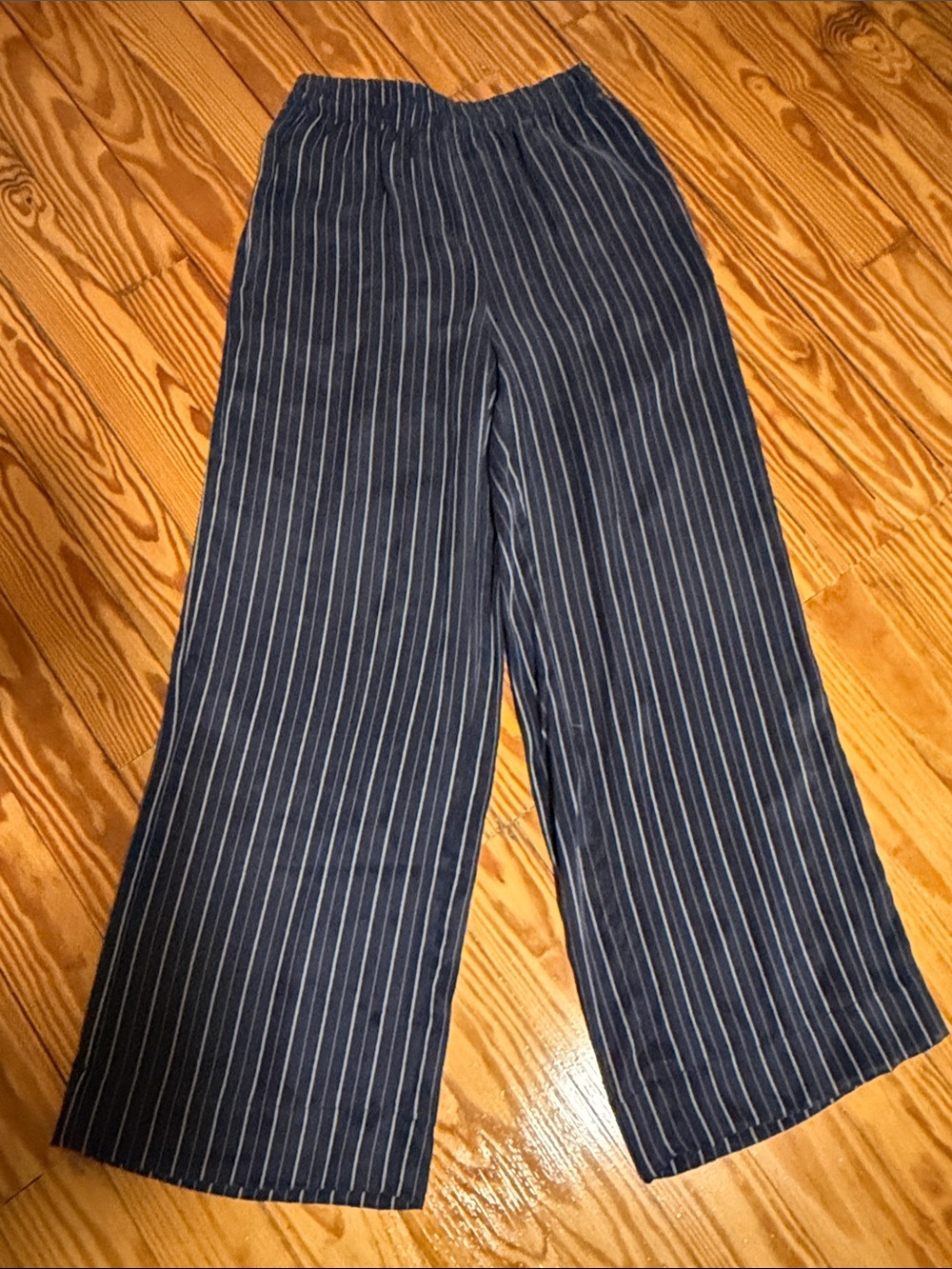 Asher Wide-Leg Navy Pinstripe Pants Size S